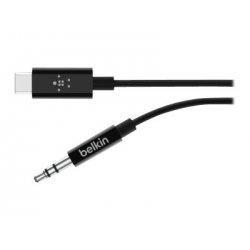 Belkin RockStar - Cabo de áudio - 24 pin USB-C macho para mini-phone stereo 3.5 mm macho - 91.4 cm - preto F7U079BT03-BLK