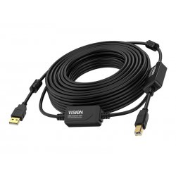 VISION Professional installation-grade USB 2.0 active cable - LIFETIME WARRANTY - in-line booster half way along cable - gold p