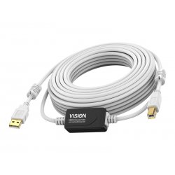 VISION Professional installation-grade USB 2.0 active cable - LIFETIME WARRANTY - in-line booster half way along cable - gold p