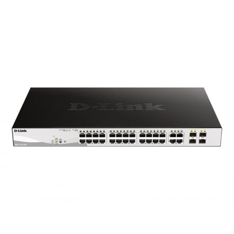 D-Link DGS 1210-24P - Interruptor - inteligente - 24 x 10/100/1000 (PoE+) + 4 x conjunto Gigabit Ethernet/Gigabit SFP - desktop