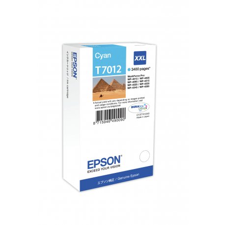 Epson T7012 - 34.2 ml - tamanho XXL - azul cyan - original - blister - tinteiro - para WorkForce Pro WP-4015 DN, WP-4095 DN, WP