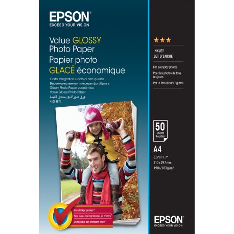 Epson Value - Brilhante - A4 (210 x 297 mm) - 183 g/m² - 50 folha(s) papel fotográfico - para Epson L382, L386, L486, Expressio