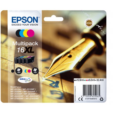 Epson 16XL Multipack - Pack de 4 - XL - preto, amarelo, azul cyan, magenta - original - blister com alarme RF - tinteiro - para