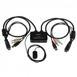 StarTech.com 2 Port USB HDMI Cable KVM Switch with Audio and Remote Switch - USB Powered KVM with HDMI - Dual Port HDMI KVM Swi