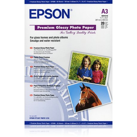 Epson Premium - Brilhante - A3 (297 x 420 mm) - 255 g/m² - 20 folha(s) papel fotográfico - para Expression Photo XP-970, SureCo