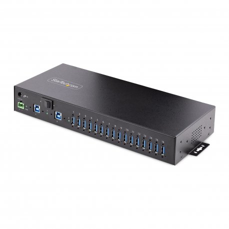 StarTech.com 16-Port Industrial USB 3.0 Hub 5Gbps, Metal, DIN/Surface/Rack Mountable, ESD Protection, Terminal Block Power, up 