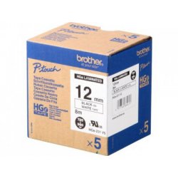 Fita BROTHER HGe c/ texto Preto e fundo Branco 12mm x 8m - Pack 5un HGE231V5