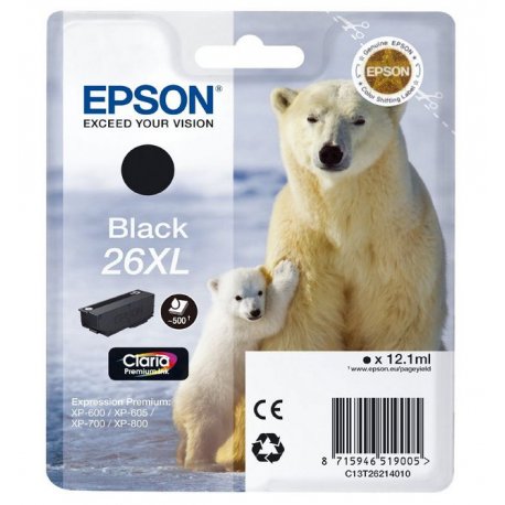 Tinteiro EPSON 26 Preto XL - Expression Premium XP-5xx/6xx/7xx/8xx C13T26214012