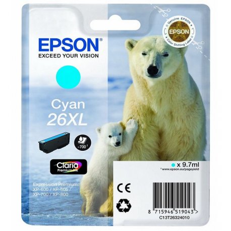 Tinteiro EPSON 26 Ciano XL - Expression Premium XP-5xx/6xx/7xx/8xx C13T26324012