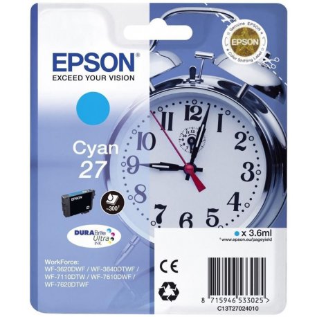 Tinteiro EPSON 27 Ciano - WF36xx/7110/7210/76xx/77xx C13T27024012