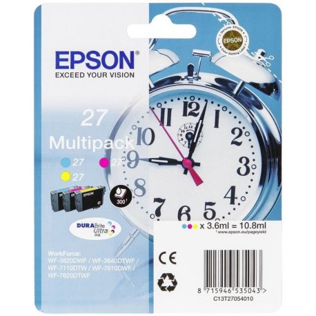 Tinteiro EPSON 27 Multipack 3 Cores - WF-3620/3640/7110/7610/7620 C13T27054012