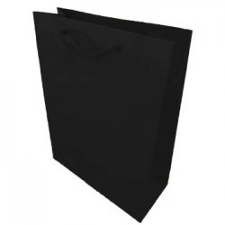 Saco Papel Couché Preto 200g 24x10x31cm c/Asas Cordão 1un 6701668