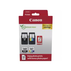 Pack Tinteiros Canon 560/561 Preto/Cor + Papel 3713C008 CAN3713C008