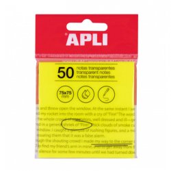 Bloco Notas Aderentes 75x75mm Apli Amarelo Transp 50Fls APL19569