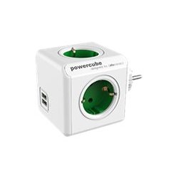 Allocacoc PowerCube original usb - Unidade de distribuição de potência - AC 220-240 V - conectores de saída: 4 (CEE 7/4) - verd