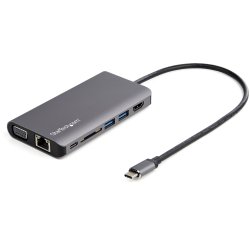 StarTech.com USB C Multiport Adapter, USB-C Mini Travel Dock with 4K HDMI or 1080p VGA, 3x USB 3.0 Hub, SD, GbE, Audio, 100W PD