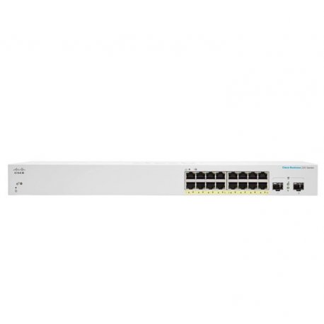 Cisco Business 220 Series CBS220-16P-2G - Interruptor - inteligente - 16 x 10/100/1000 (PoE+) + 2 x Gigabit SFP (ligação ascend