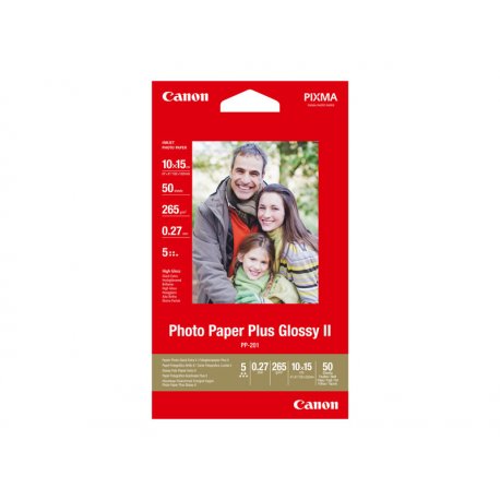 Canon Photo Paper Plus Glossy II PP-201 - Brilhante - 100 x 150 mm - 260 g/m² - 50 folha(s) papel fotográfico - para PIXMA iP26