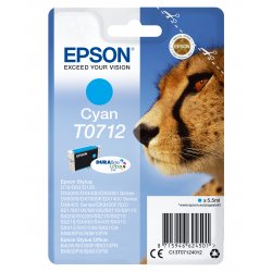 Epson T0712 - 5.5 ml - azul cyan - original - tinteiro - para Stylus DX9400, SX115, SX210, SX215, SX218, SX415, SX515, SX610, S