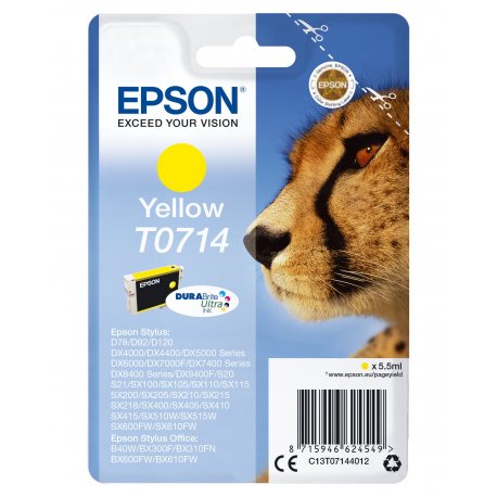 Epson T0714 - 5.5 ml - amarelo - original - tinteiro - para Stylus DX9400, SX115, SX210, SX215, SX218, SX415, SX515, SX610, Sty