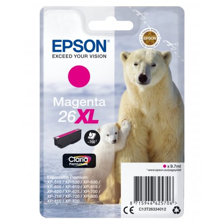 Epson 26XL - 8.7 ml - XL - magenta - original - blister - tinteiro - para Expression Premium XP-510, 520, 600, 605, 610, 615, 6