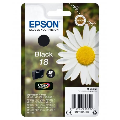 Epson 18 - 5.2 ml - preto - original - tinteiro - para Expression Home XP-212, 215, 225, 312, 315, 322, 325, 412, 415, 422, 425