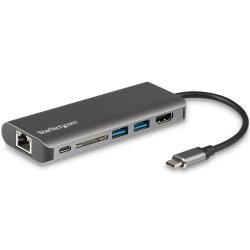 StarTech.com USB C Multiport Adapter - Portable USB-C Dock to 4K HDMI, 2-pt USB 3.0 Hub, SD/SDHC, GbE, 60W PD Pass-Through - US