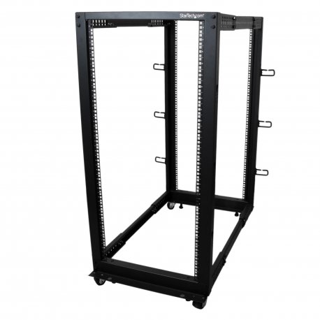 StarTech.com 25U 19" Open Frame Server Rack, 4 Post Adjustable Depth 22-40" Mobile, Free Standing Rolling Network/Computer Equi