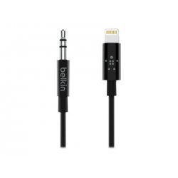 Belkin - Cabo Lightning-porta de auscultadores - Lightning macho para mini-phone stereo 3.5 mm macho - 91.4 cm - preto AV10172B