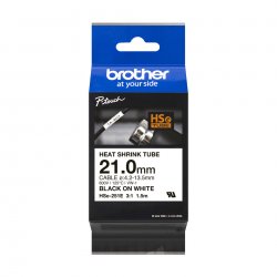 Fita BROTHER Tubo Termo Retrátil c/ texto Preto e fundo Branco 21mm x 1,5m HSE251E