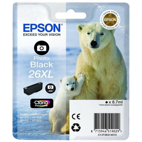 Tinteiro EPSON 26 Preto Foto XL - Expression Premium XP-5xx/6xx/7xx/8xx C13T26314012