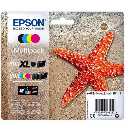 Tinteiro EPSON 603 Multipack 4 Cores XL + Alarme RF - XP-2100/2105/3100/3105/4100/4105, WF-28xx C13T03A94020