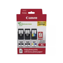 Pack Tinteiros Canon 560XLx2/561XL Preto/Cor+Papel 3712C012 CAN3712C012