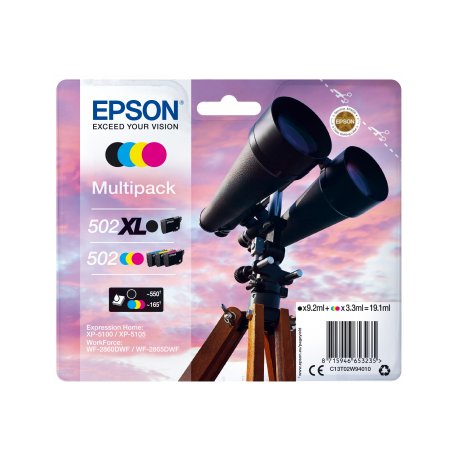 Epson 502/502XL Multipack - Pack de 4 - 19.1 ml - preto, amarelo, azul cyan, magenta - original - blister - tinteiro - para Exp