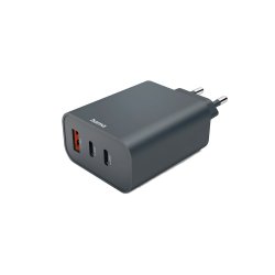 Carregador USB-C 2 Portas+ USB-A 1 Porta PD 65W Rápido Cinza HAM86445