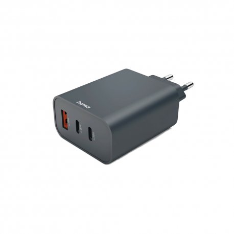 Carregador USB-C 2 Portas+ USB-A 1 Porta PD 65W Rápido Cinza HAM86445