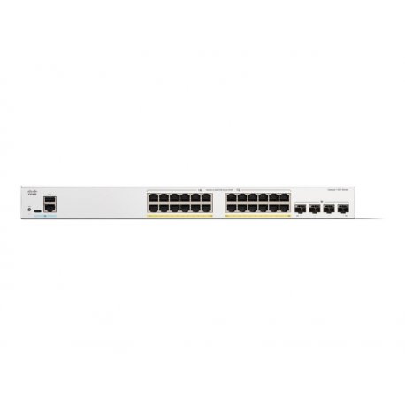 Cisco Catalyst 1300-24P-4G - Interruptor - L3 - Administrado - 24 x 10/100/1000 (PoE+) + 4 x 10 Gigabit SFP+ - montável em tril