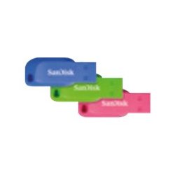 SanDisk Cruzer Blade - Drive flash USB - 16 GB - USB 2.0 - azul, verde, rosa (pacote de 3) SDCZ50C-016G-B46T