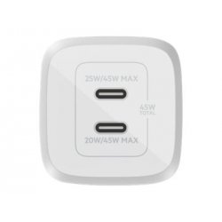 Belkin BoostCharge Pro GaN - Adaptador de alimentação - tecnologia PPS e GaN - 45 Watt - Fast Charge, PD 3.0 - 2 conectores de 