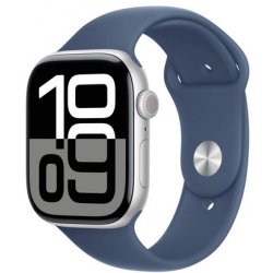 Apple Watch Series 10 (GPS) - 46 mm - alumínio prata - relógio inteligente Com banda de desporto - fluoroelastómero - denim - t