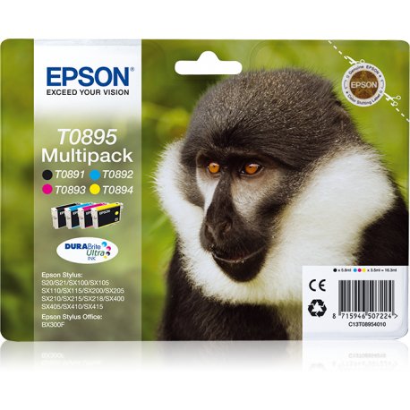 Epson T0895 Multipack - Pack de 4 - preto, amarelo, azul cyan, magenta - original - blister com RF/alarme acústico - tinteiro -