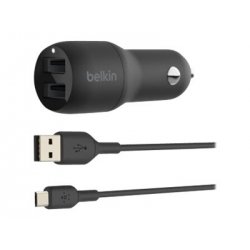 Belkin BoostCharge Dual Charger - Adaptador de energia para automóvel - 24 Watt - 4.8 A - 2 conectores de saída (USB) - no cabo