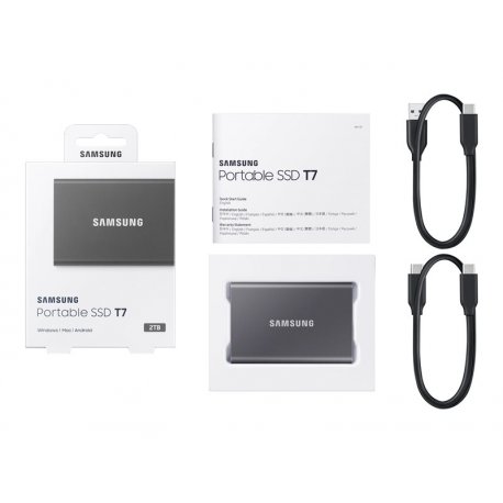 Samsung T7 MU-PC2T0T - SSD - encriptado - 2 TB - externa (portátil) - USB 3.2 Gen 2 (USB C conector) - 256-bits AES - cinzento 