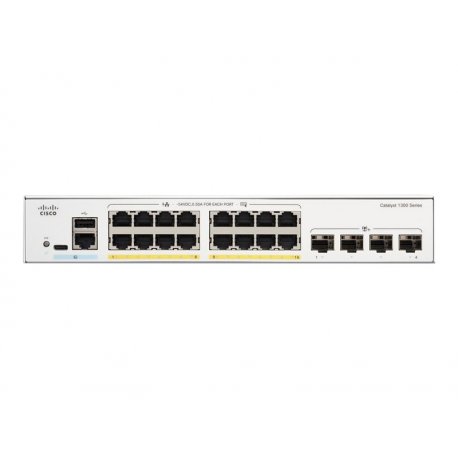 Cisco Catalyst 1300-16P-4X - Interruptor - L3 - Administrado - 16 x 10/100/1000 (PoE+) + 4 x 10Gb Ethernet SFP+ - montável em t