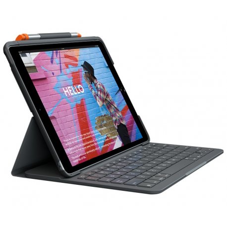 Logitech Slim Folio - Teclado e pasta de folio - sem fios - Bluetooth - QWERTY - Espanhol - grafite - para Apple 10.2-inch iPad